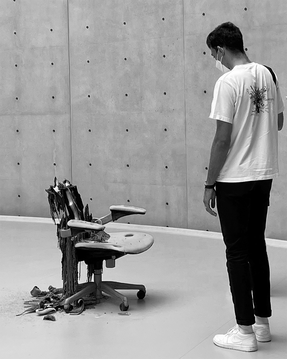 Myself looking at my poor chair